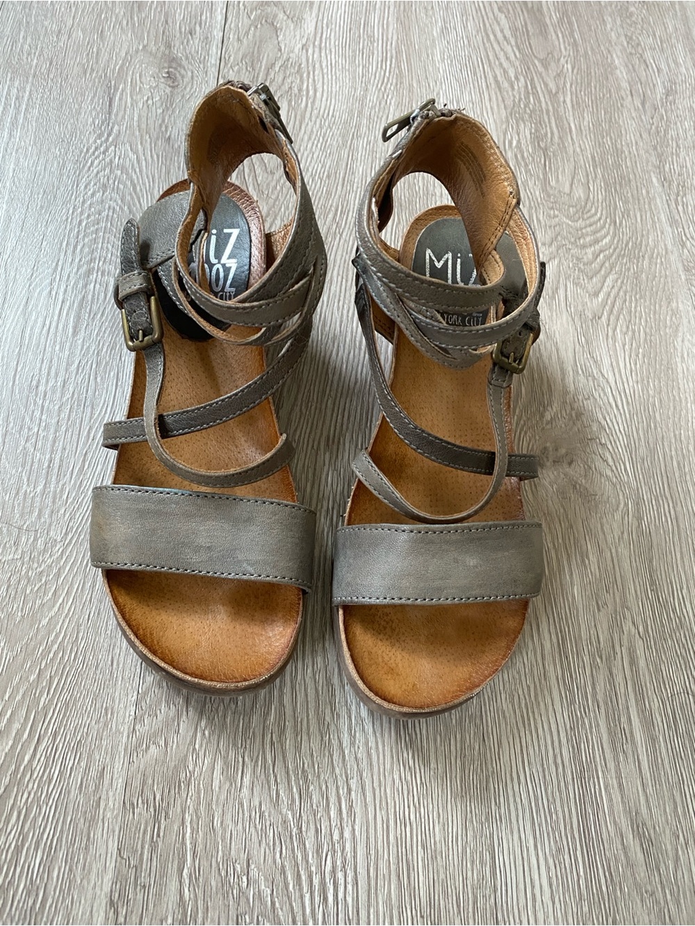 Miz Mooz Gray Multi-Strap Leather Sandals